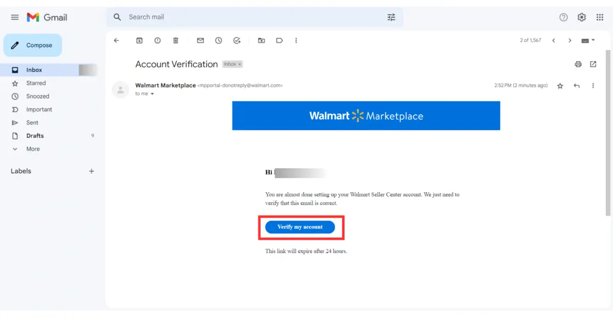 Verify Walmart seller account email
