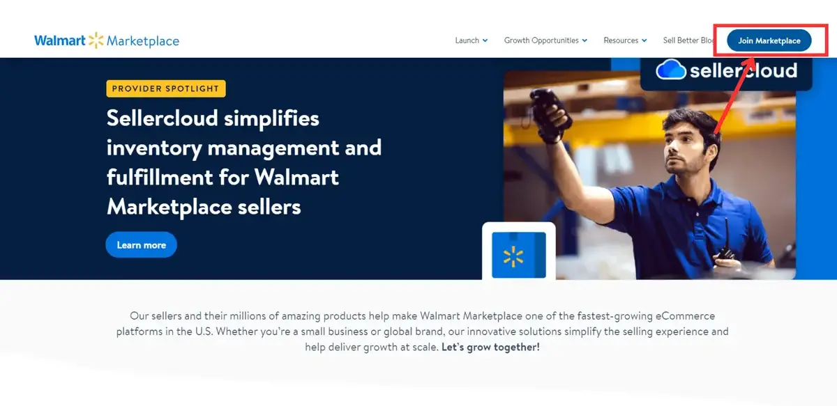 Walmart marketplace home page 
