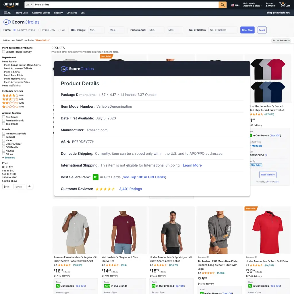 Amazon search results page - EC Extension